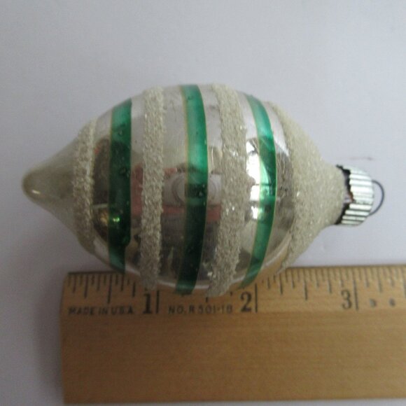 Shiny Brite Glass Christmas Ornament Teardrop & Round Mica Green Striped Vintage - Picture 3 of 12